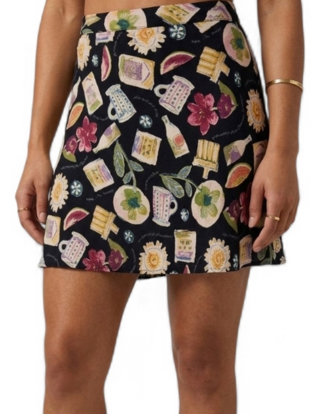 David Dart Collection Vintage 90s Whimsigoth Tea Party Floral Mini Skirt Small
